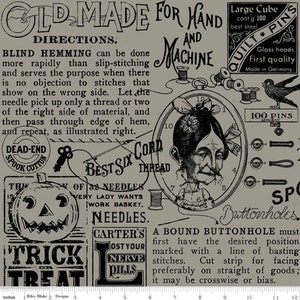 Old Made - Text Gray - J. Wecker Frisch - Riley Blake Designs - C10594 Gray - 100% Cotton Quilting Fabric - Halloween