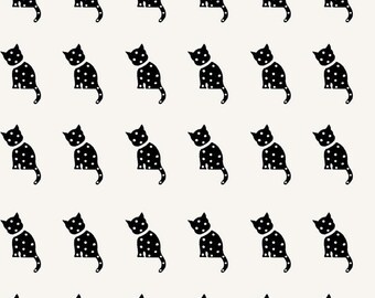 Old Made - Cat Stamp White - J. Wecker Frisch - Riley Blake Designs - C10599 White - 100% Cotton Quilting Fabric - Halloween