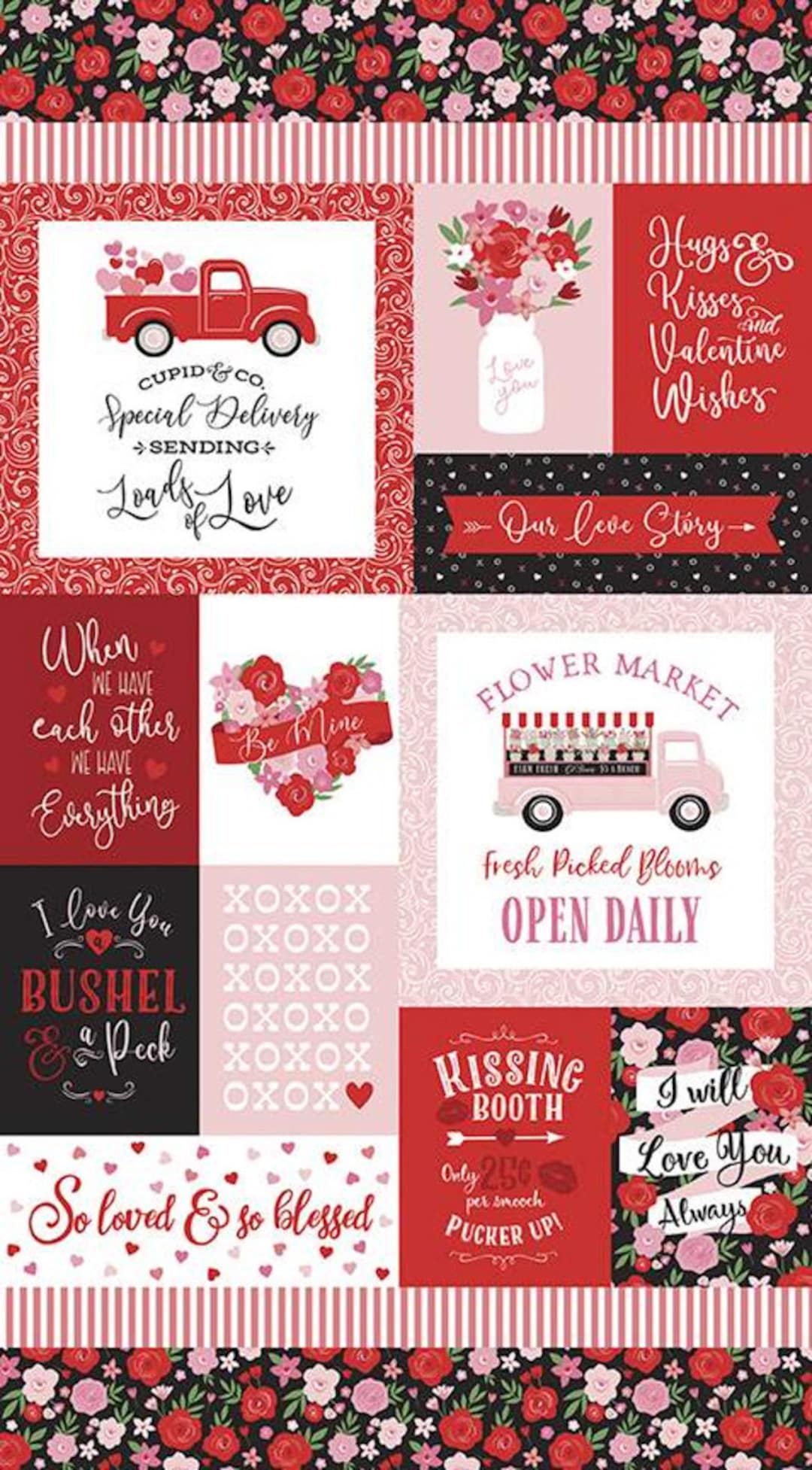 Falling in Love Valentines Fabric Panel by Riley Blake Designs- Quality ...