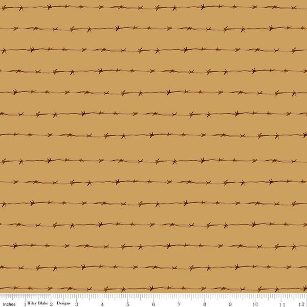 Ride the Range Barbed Wire fence John Wayne by Riley Blake Designs - C12743-GOLD - 100% Cotton Quilting Fabric Material Western Prairie