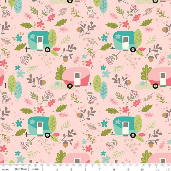 FLANNEL Glamp Camp Main Pink - Riley Blake Designs - F12578-PINK - 100% Cotton Flannel Quilting Fabric