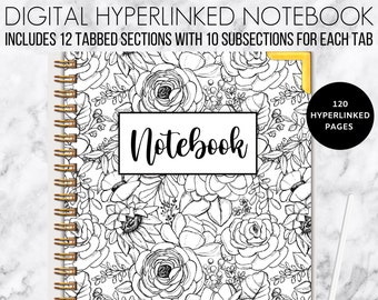 Diario floral, diario digital, cuaderno digital, cuaderno digital con hipervínculo, diario Goodnotes con hipervínculo, cuaderno mínimo, 12 temas