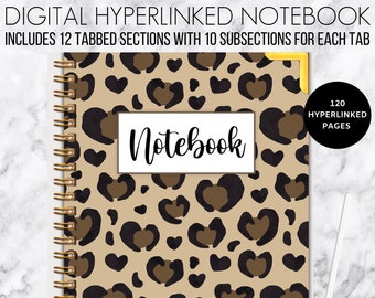 Diario leopardo, cuaderno digital con hipervínculos, diario digital Goodnotes, cuaderno digital, lindo diario digital, cuaderno escolar, guepardo