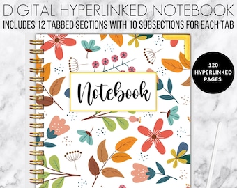 cuaderno digital con subsecciones, diario digital Goodnotes, cuaderno digital vertical, lindo diario digital, cuaderno de estudiantes, hipervinculado