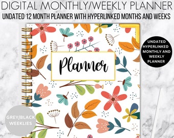 Undated digital weekly planner, portrait planner, undated planner for Goodnotes, monthly weekly planner, minimalistic, simple planner, cute