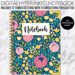 digital notebook with subsections, Goodnotes digital journal, vertical digital notebook, cute digital journal, student notebook, hyperlinked