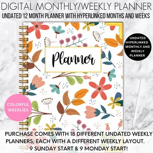 Undated digital weekly planner, portrait planner, undated planner for Goodnotes, monthly weekly planner, cute digital planner, iPad planner