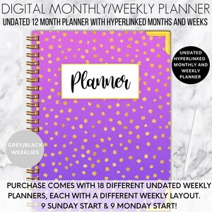 Undated digital weekly planner, portrait planner, undated planner for Goodnotes, monthly weekly planner, minimalistic, simple planner
