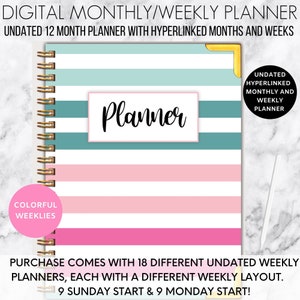 Undated digital weekly planner, portrait planner, undated planner for Goodnotes, monthly weekly planner, cute digital planner, iPad planner