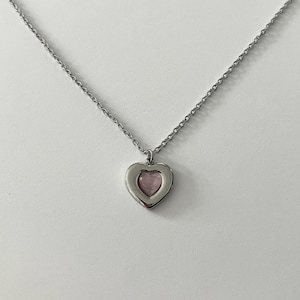 Collar de corazón de plata y rosa / Joyería de acero inoxidable