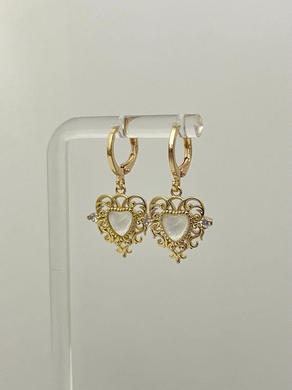 2 Colore Oro Piane Cuore Orecchini a Cerchio, Orecchini da Donna, Acciaio Inossidabile