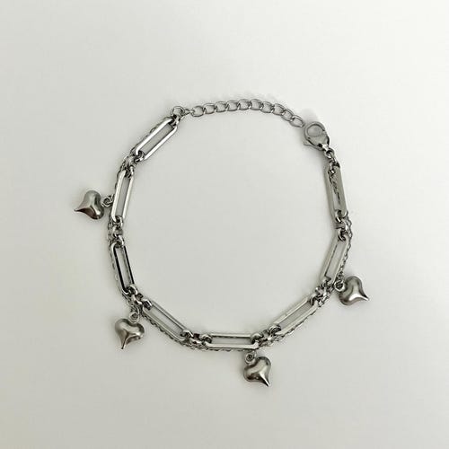 Stainless Steel Chain Bracelets with Heart Charms