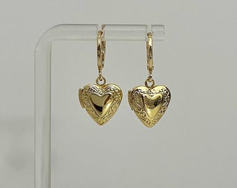 Gold Vintage Style Locket Earring | Heart Locket Earrings