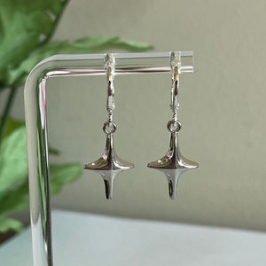 Silver Star Earring | Four Point Star Earring handmade with sterling silver huggie | Simple Star Earring