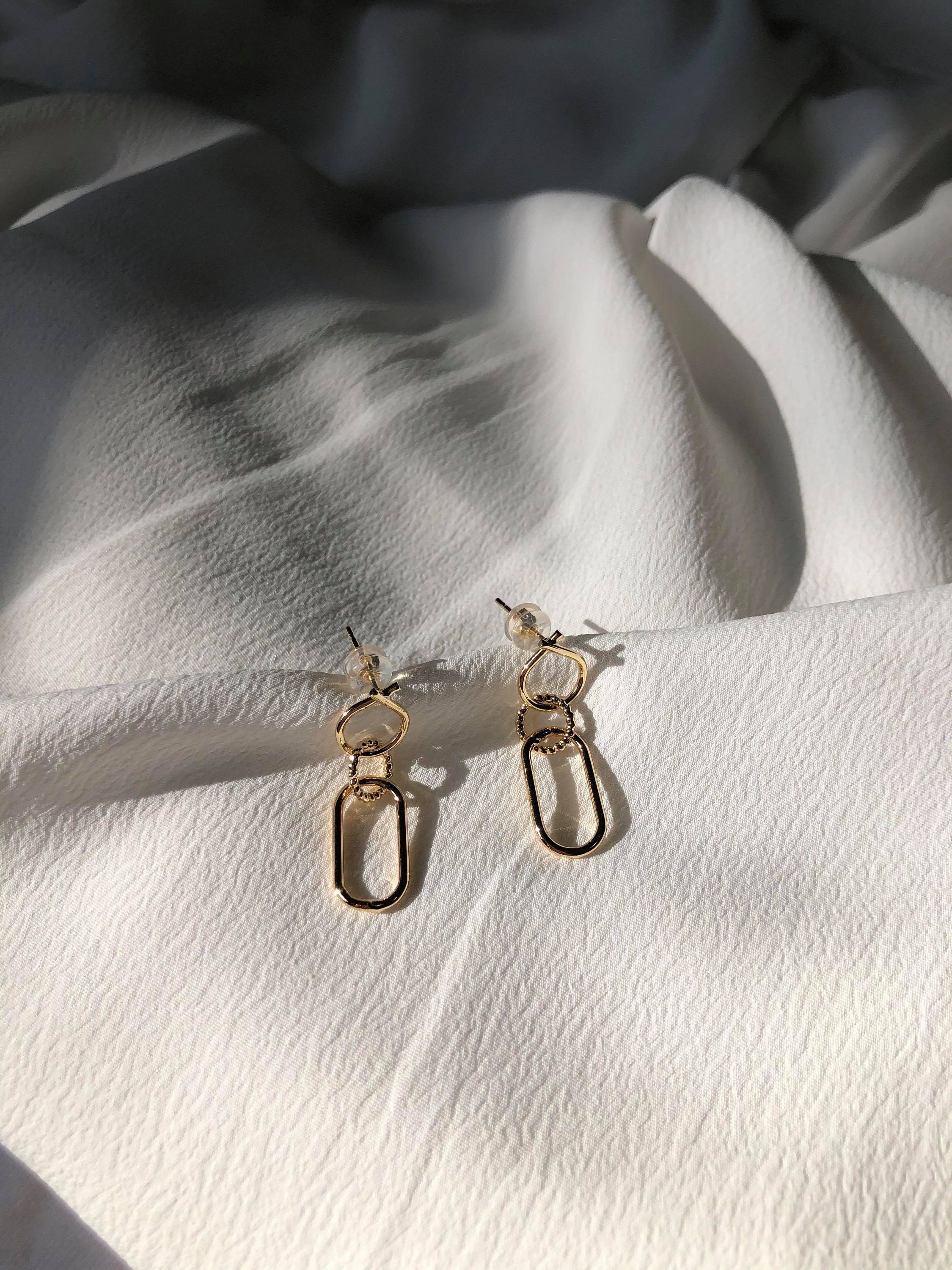 14K Gold Plated Chain Link Earring Aesthetic Gold Jewelry Etsy