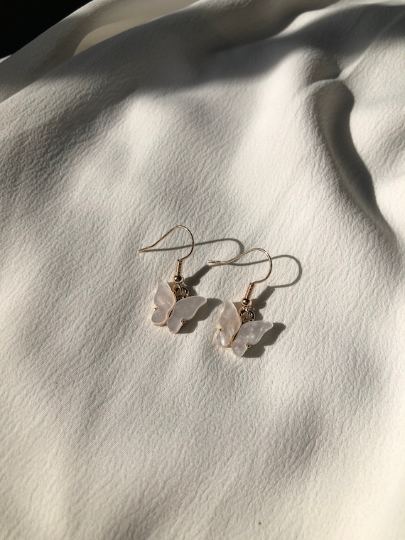 Butterfly Earrings White Butterfly Earrings Aesthetic Jewelry