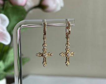 18K Gold-Plated Cross Earrings