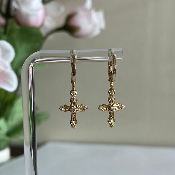 18K Gold-Plated Cross Earrings