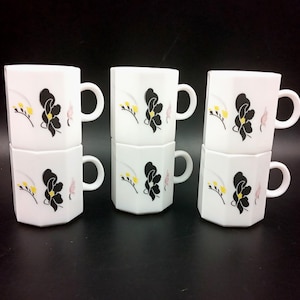 6 8 cl opaline cups France Vintage Arcoroc Model Octime white Anaïs, 80s