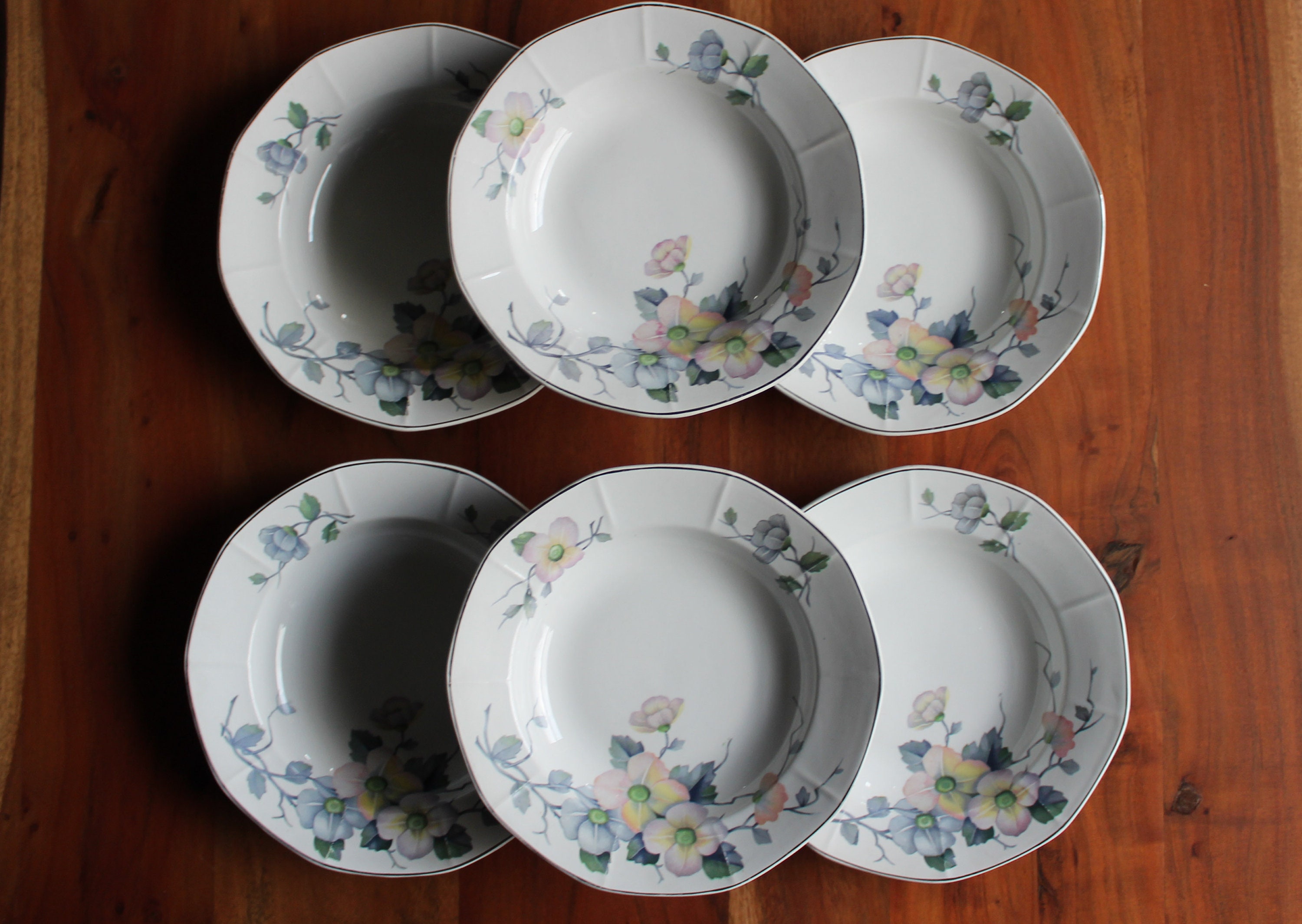 6 PLATOS soperos porcelana blanca decoracion floral Checoslovaquia Etsy Espana