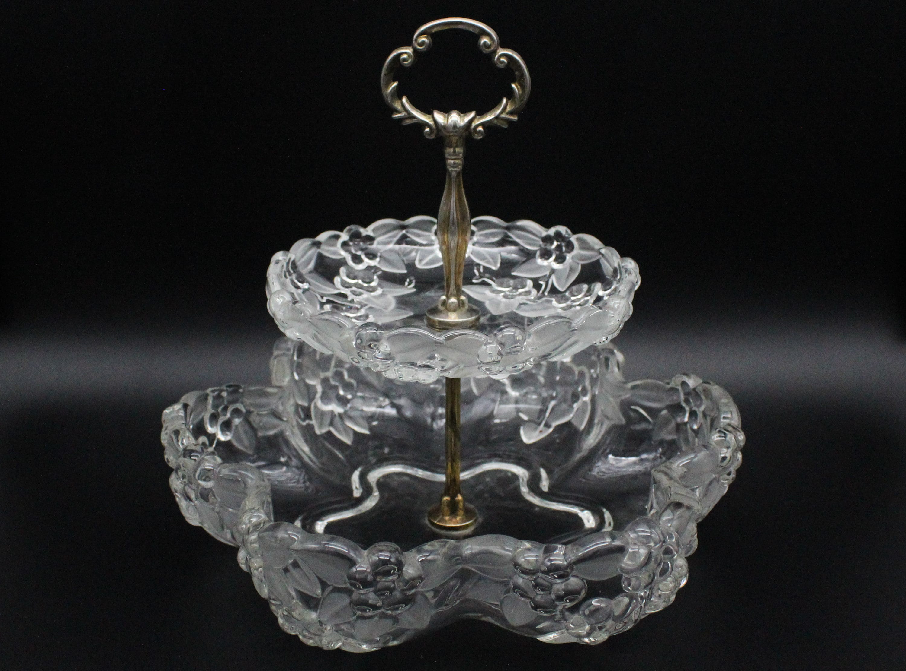 Présentoir en Cristal Français 2 Étages, Vintage, Coupe de Fruits Anse Doré, Décor Mariage, Assiette