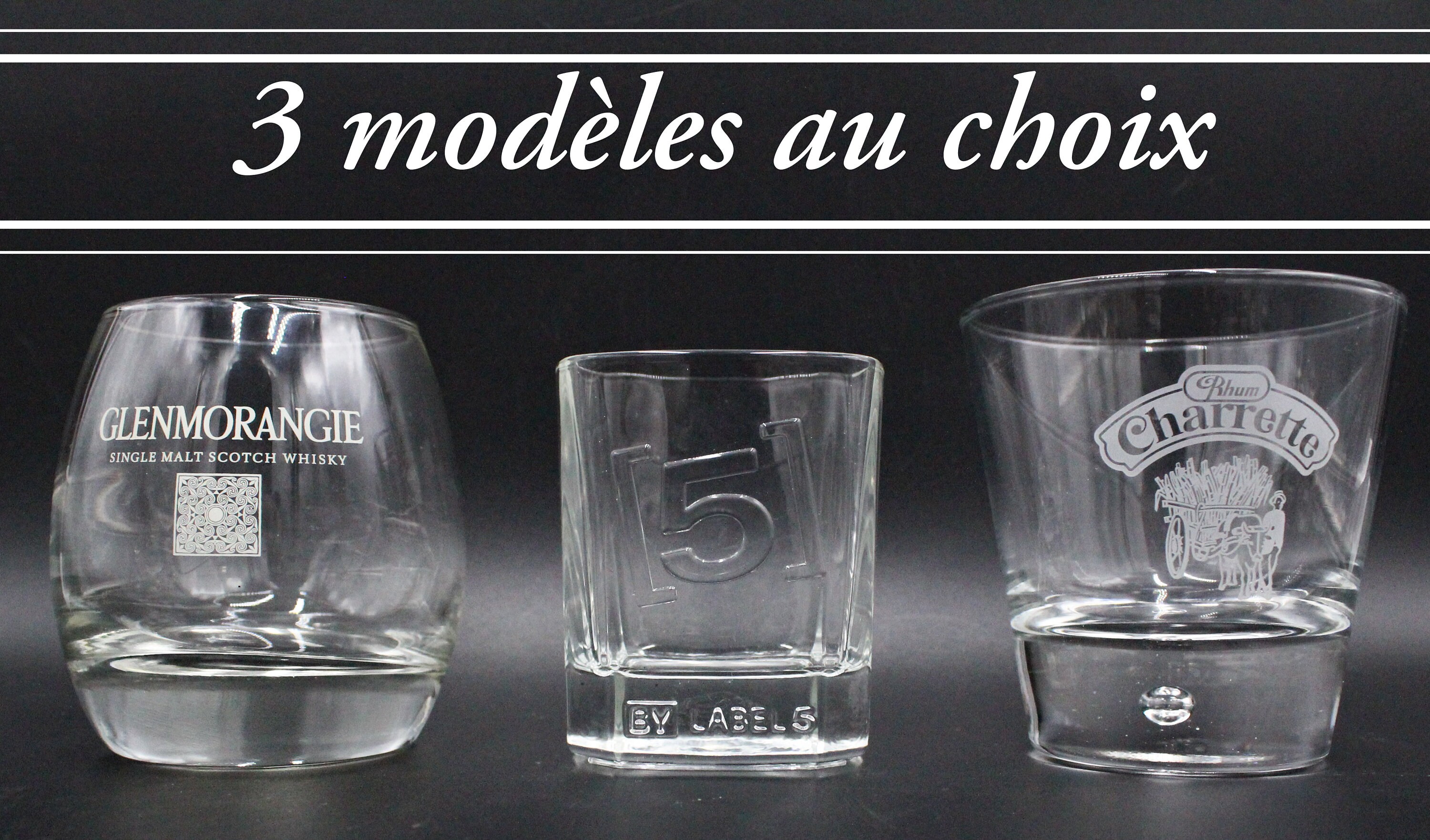 Duo Verres Whisky/Rhum Transparents Vintage 3 Modèles | J K L