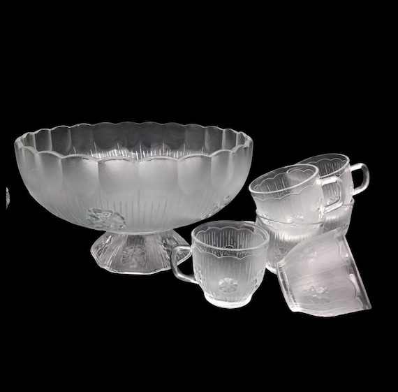 Service à Punch / Salade De Fruits En Verre Vintage - 15 Pièces - Très Bon état
