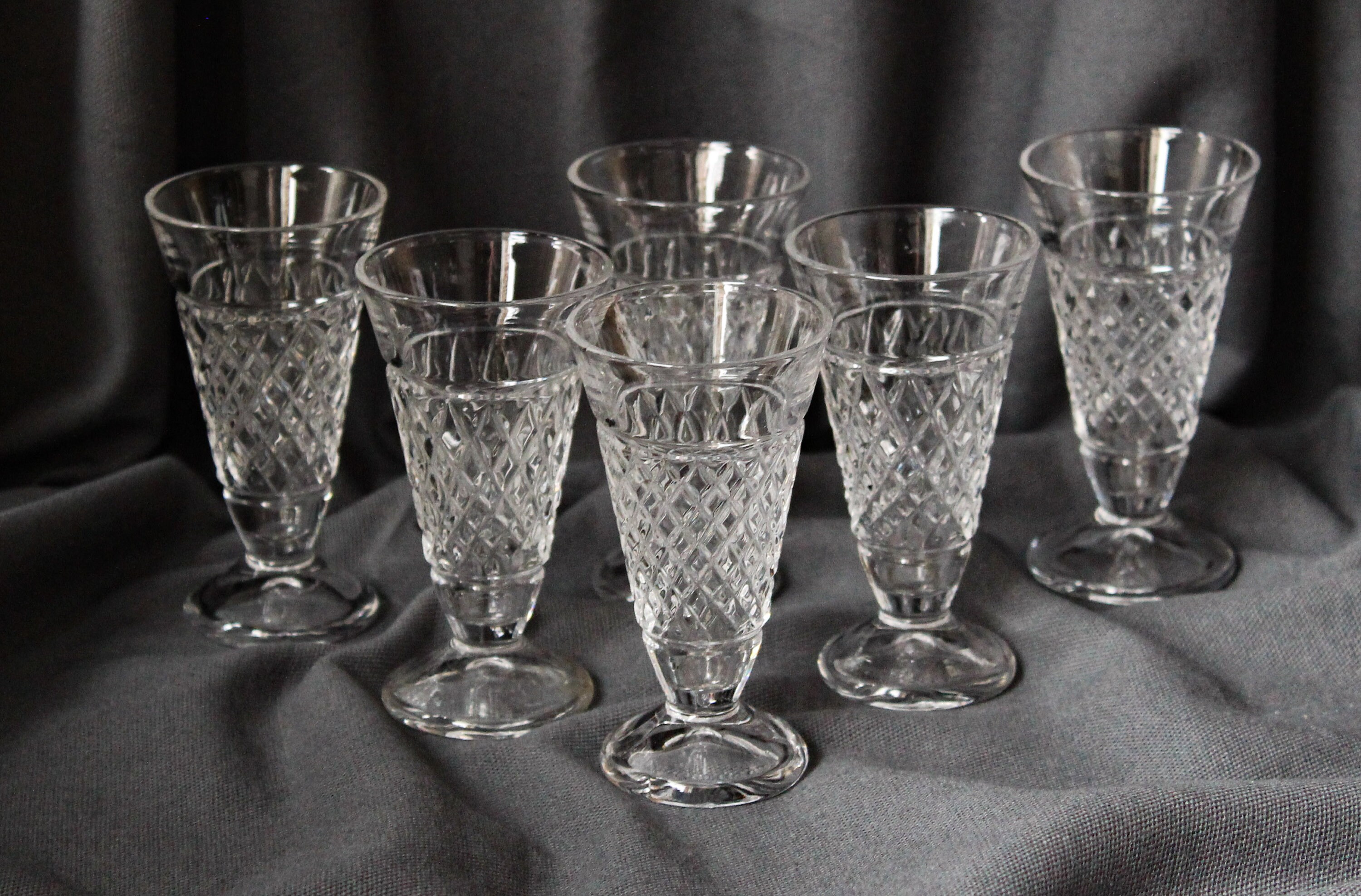 6 Verres Vodka Motif Gaufré Vintage, Verre Transparent Pressé