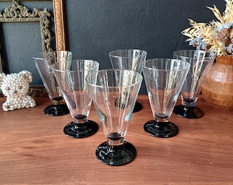 6 Vintage French 1980 Luminarc Black Stem Cocktail Glasses, Ice Cream Cups