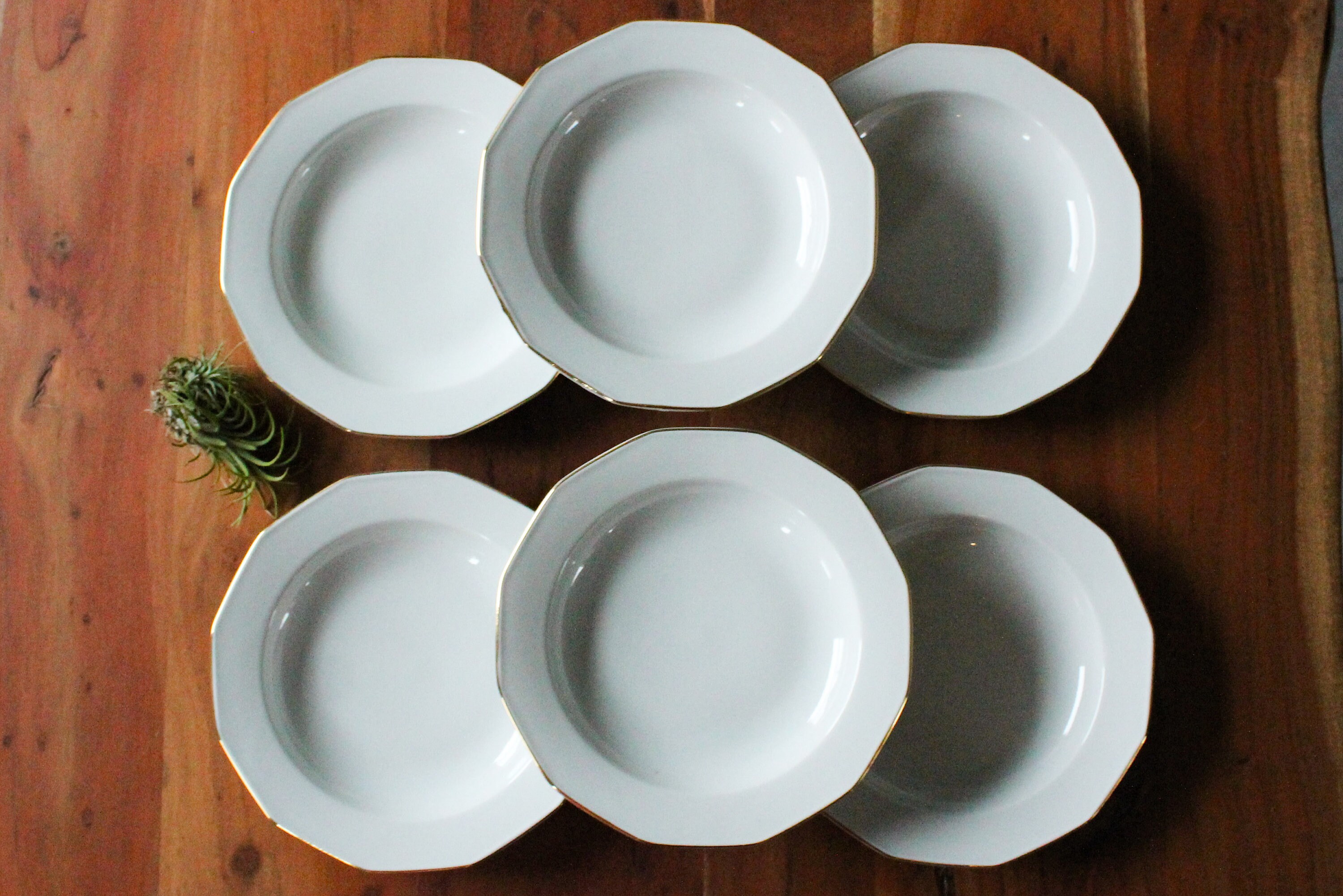 6 Assiettes Creuses Porcelaine Blanche Décor Floral Tchécoslovaquie