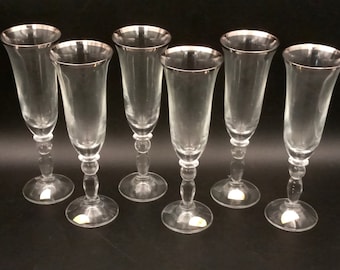 6 vintage clear crystal champagne flutes RONA Slovakia