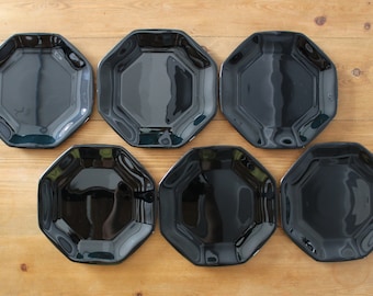 6 NOVOCTIME BLACK DISH PLATES from Arcoroc vintage