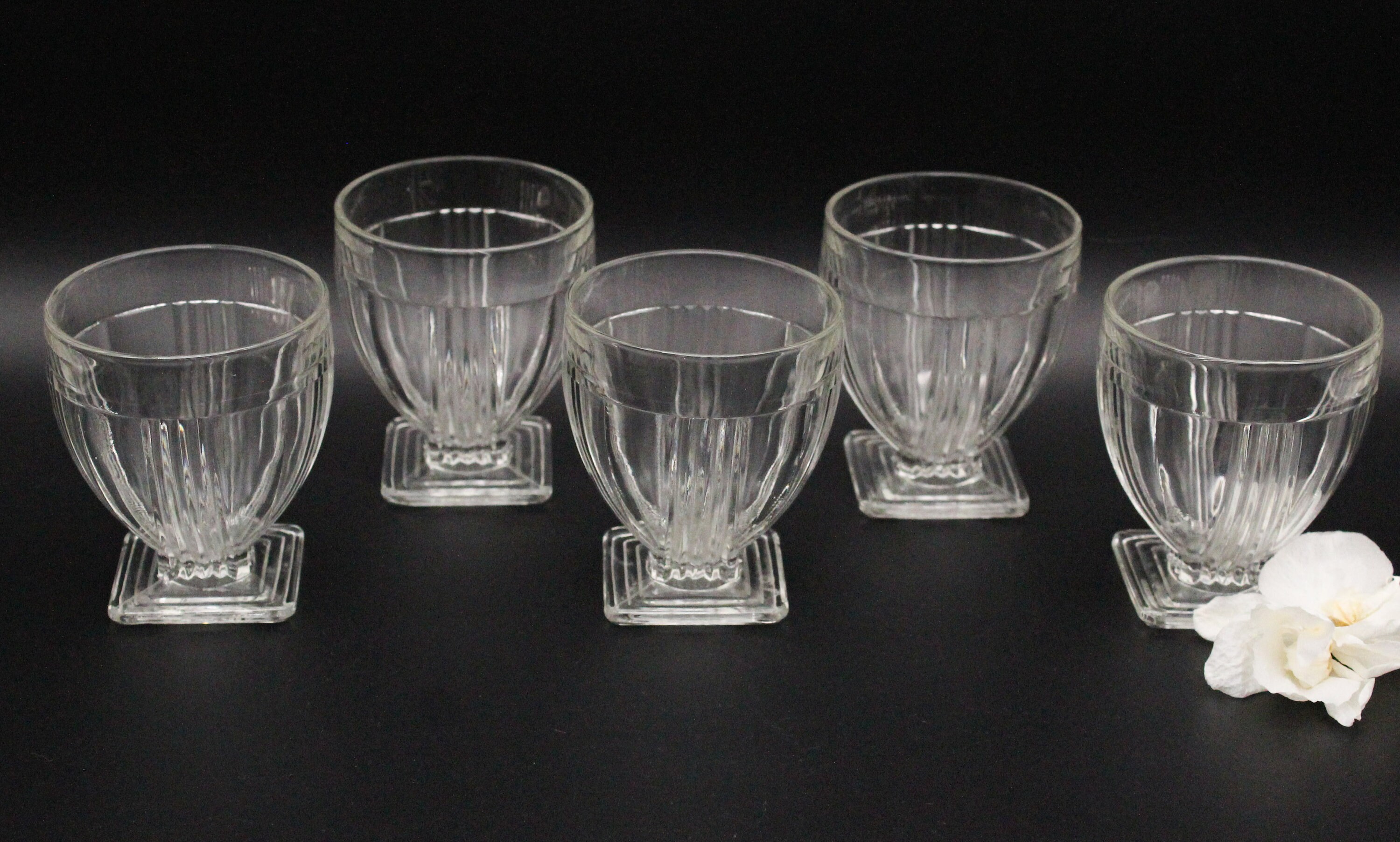 5 Petites Coupes Vintage Pied Carré, Verres Vintage