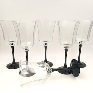 6 グラス 26 cl ルミナーク「オクタイム」ステム付きグラス、ヴィンテージ ブラック ステム フランス