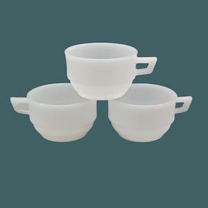 Lot De 3 Grandes Tasses à Petit Déjeuner Arcopal Blanc - Vintage - Occasion