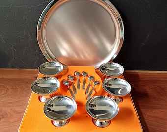 Service for 6 CUPS, tray and ice cream spoons Guy DEGRENNE "modern line"