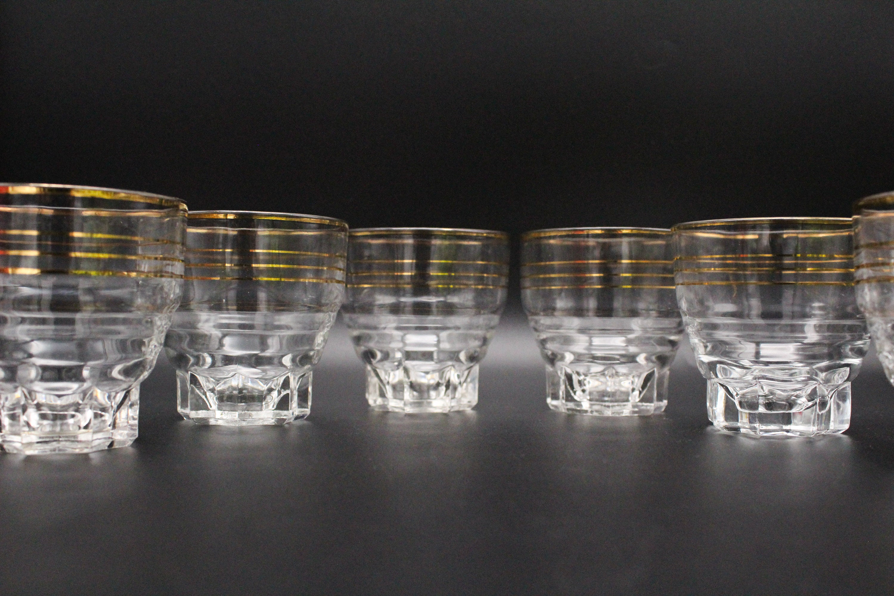 6 Verres 17 Cl Pied Étoile Liseré Doré Vintage, Grand Verre Transparent Pressé