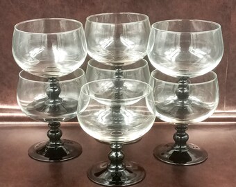 7 large vintage stemmed black opaline glasses for cocktails and ice cream, Luminarc, 1990