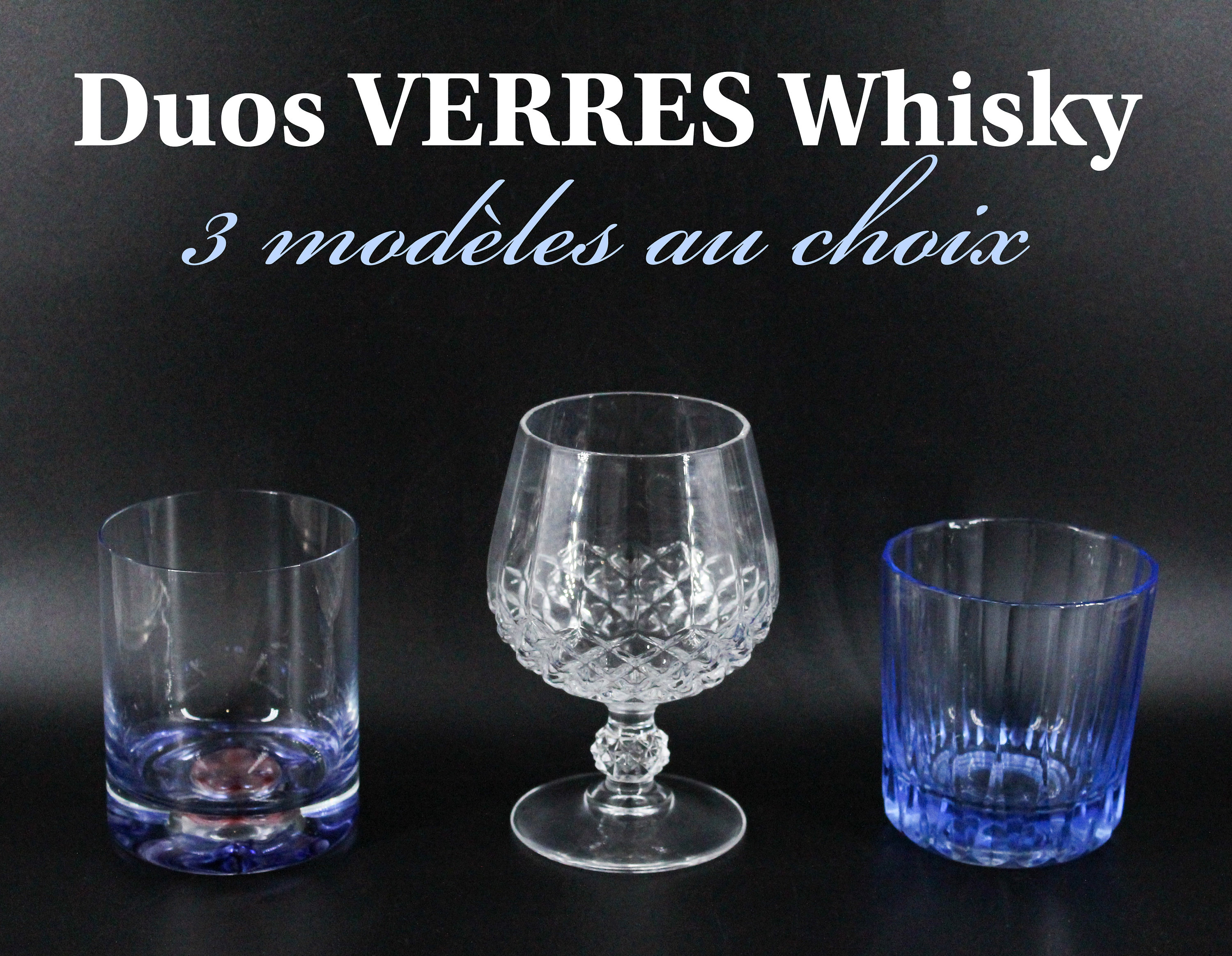 Duo Verres Whisky Transparents Vintage 3 Modèles | M N O