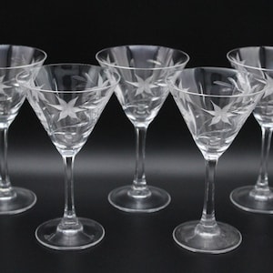 5 bicchieri da cocktail in cristallo tagliato con motivo floreale francese vintage, 1990