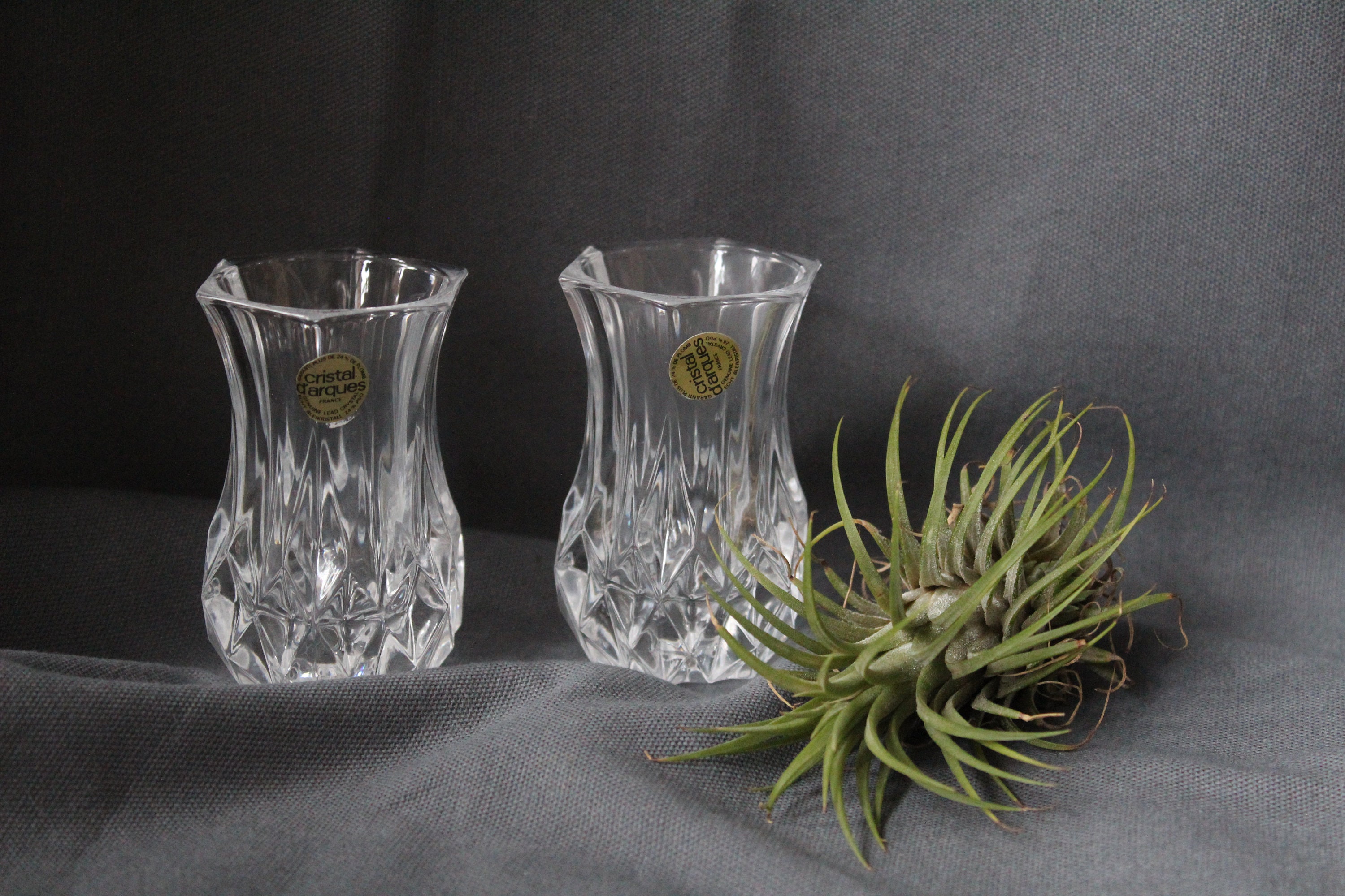 2 Mini-Vases Français Cristal Vintage, Bougeoir Transparent