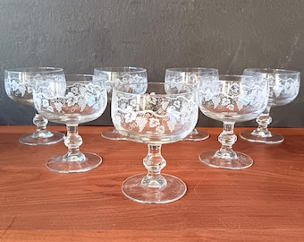 6 champagne coupes, vintage glass coupes