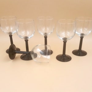 6 GLASSES 15 cl on black stand Luminarc France, Vintage