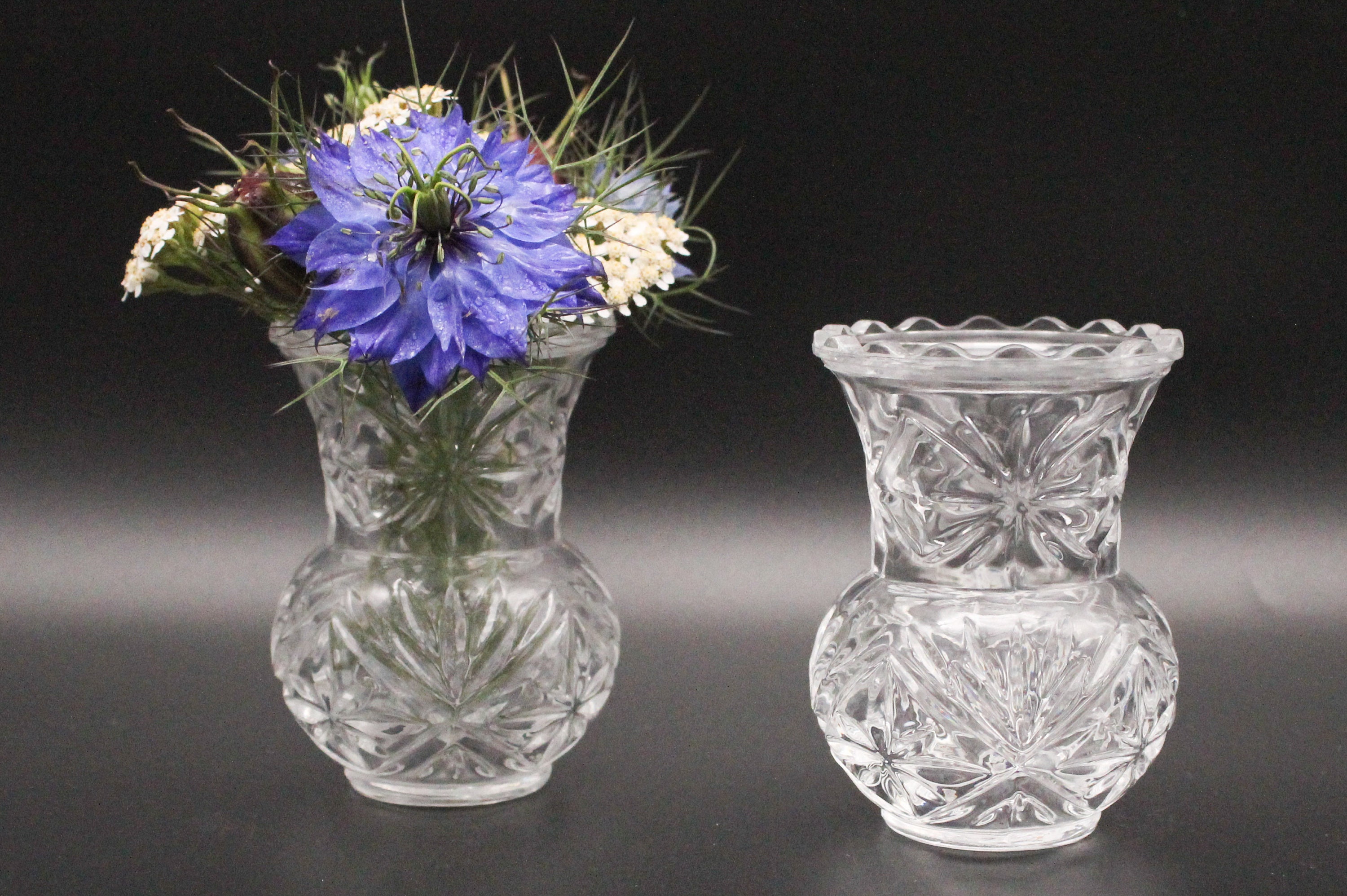 Duo Mini-Vases Français Cristal Vintage, Bougeoir Transparent