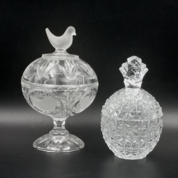 BONBONNIÈRE en verre transparent pressé Vintage, oiseau, ananas