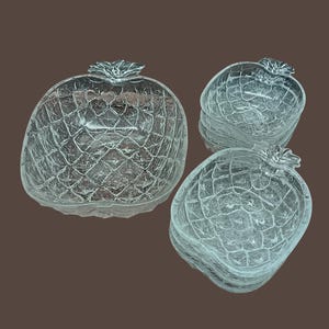 Service à DESSERT ANANAS saladier et 6 coupelles verre vintage