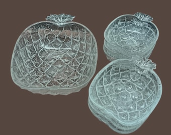 Pineapple dessert set: salad bowl and 6 vintage glass bowls