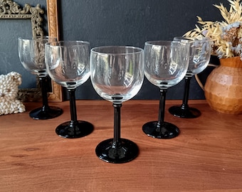 5 glasses, 23 cl, on a black column base, Luminarc France, Vintage