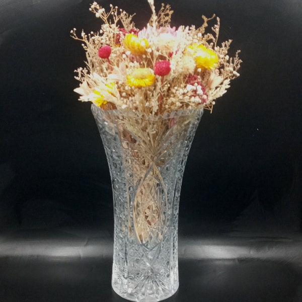 Grand VASE transparent verre moulé vintage Chesnay Cristal d'Arques