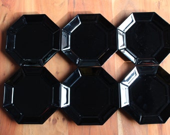 6 vintage Octime d&#39;Arcoroc black flat plates